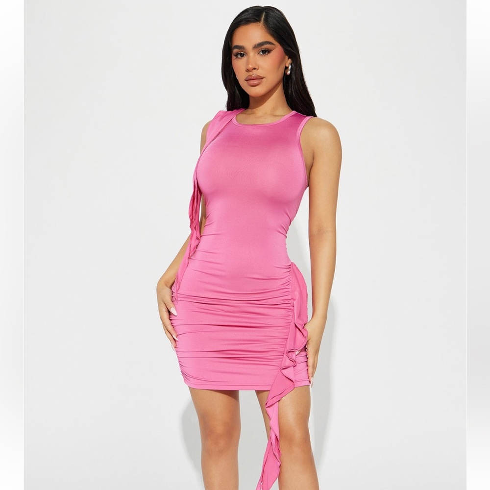 FASHIONNOVA Pink Ruffle Mini Dress